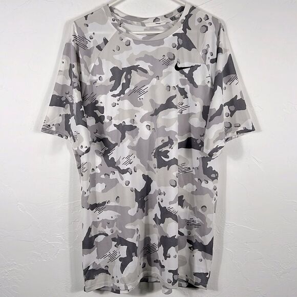 🔥🔥 NIKE DRI-FIT Gray/White CAMO Lightweight Gym Shirt Men Sz 2XL - PERFECT! - Picture 1 of 5
